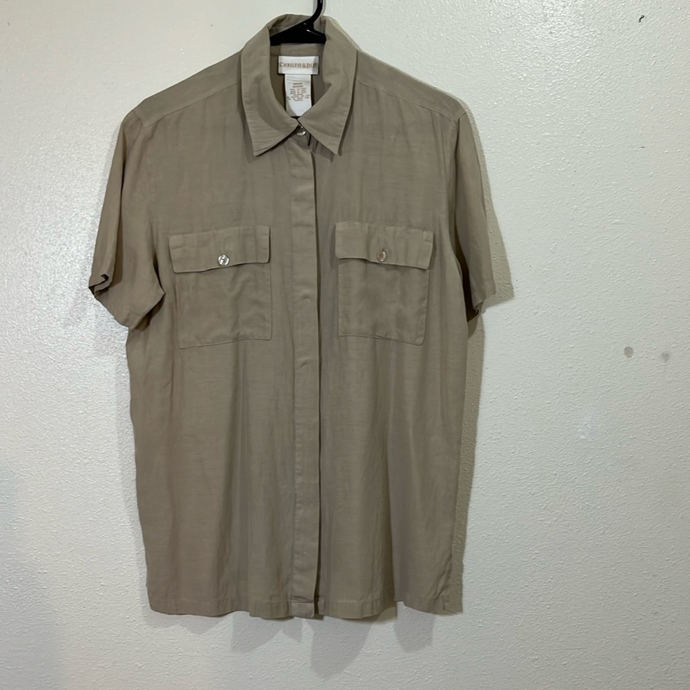 Christie & Jill 100% silk taupe colored blouse.    Size Medium.